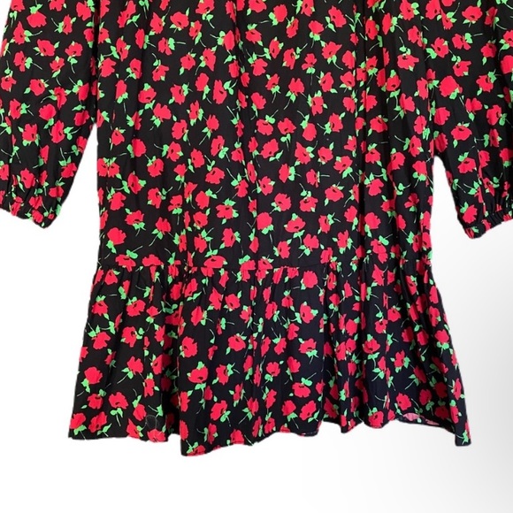 Zara poplin floral ruffle dress xsmall nwt black red - Picture 10 of 10
